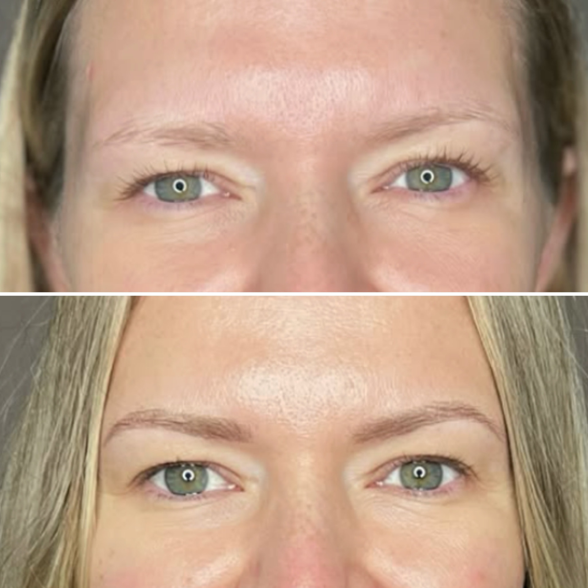 Før og efter permanent makeup til bryn — case 3